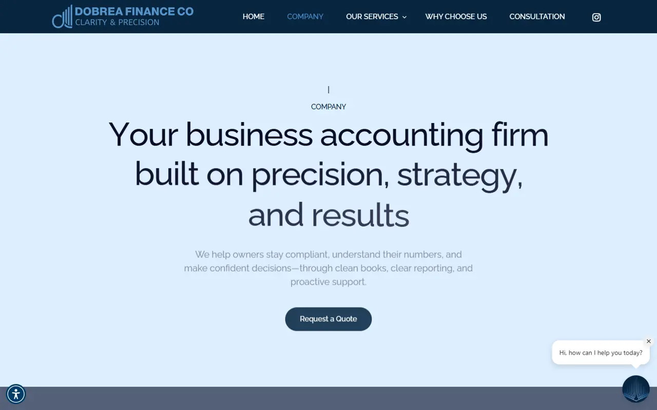 Pagina /company/ de pe site-ul Dobrea Finance