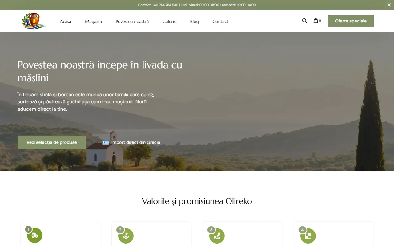 Pagina /povestea-noastra/ de pe site-ul Olireko