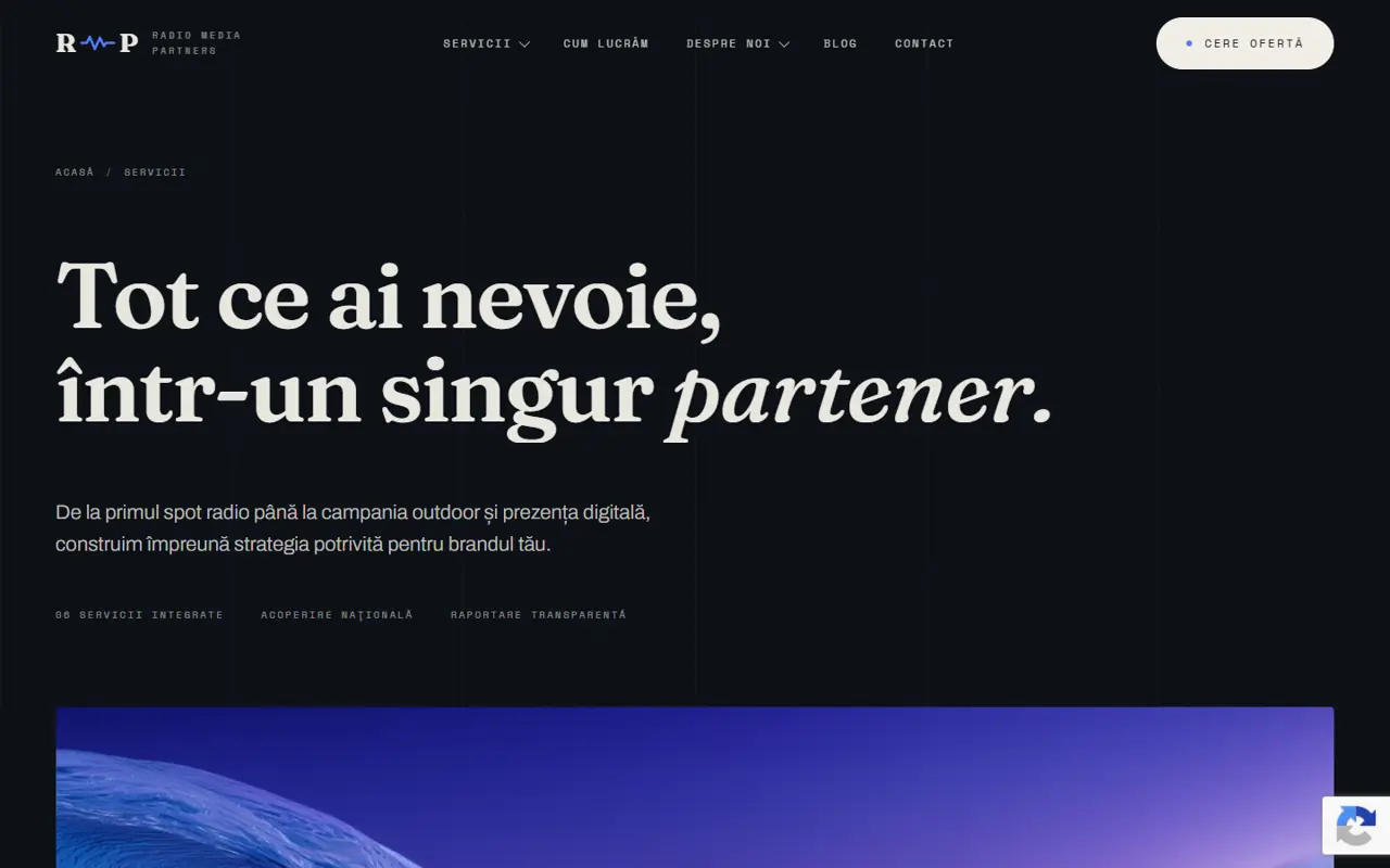 Pagina /servicii/ de pe site-ul Radio Media Partners