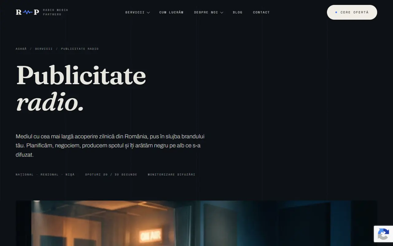 Pagina /servicii/publicitate-radio/ de pe site-ul Radio Media Partners