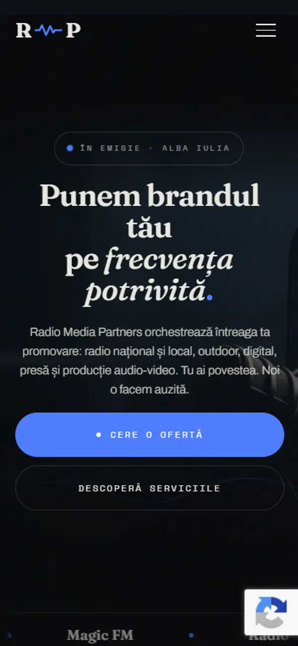 Prima pagină a site-ului Radio Media Partners, pe telefon