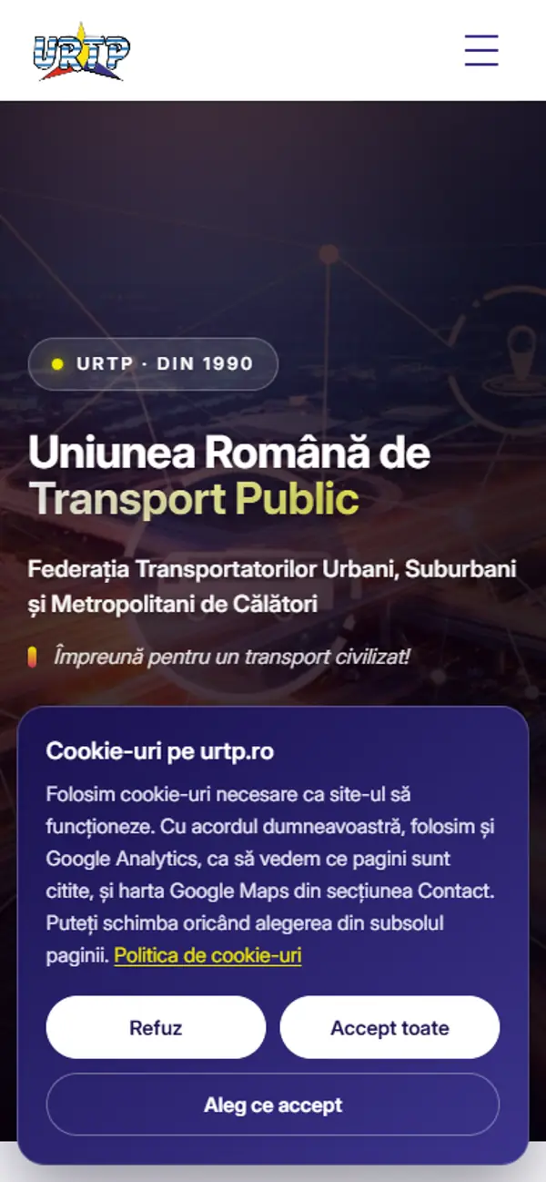 Prima pagină a site-ului URTP, pe telefon