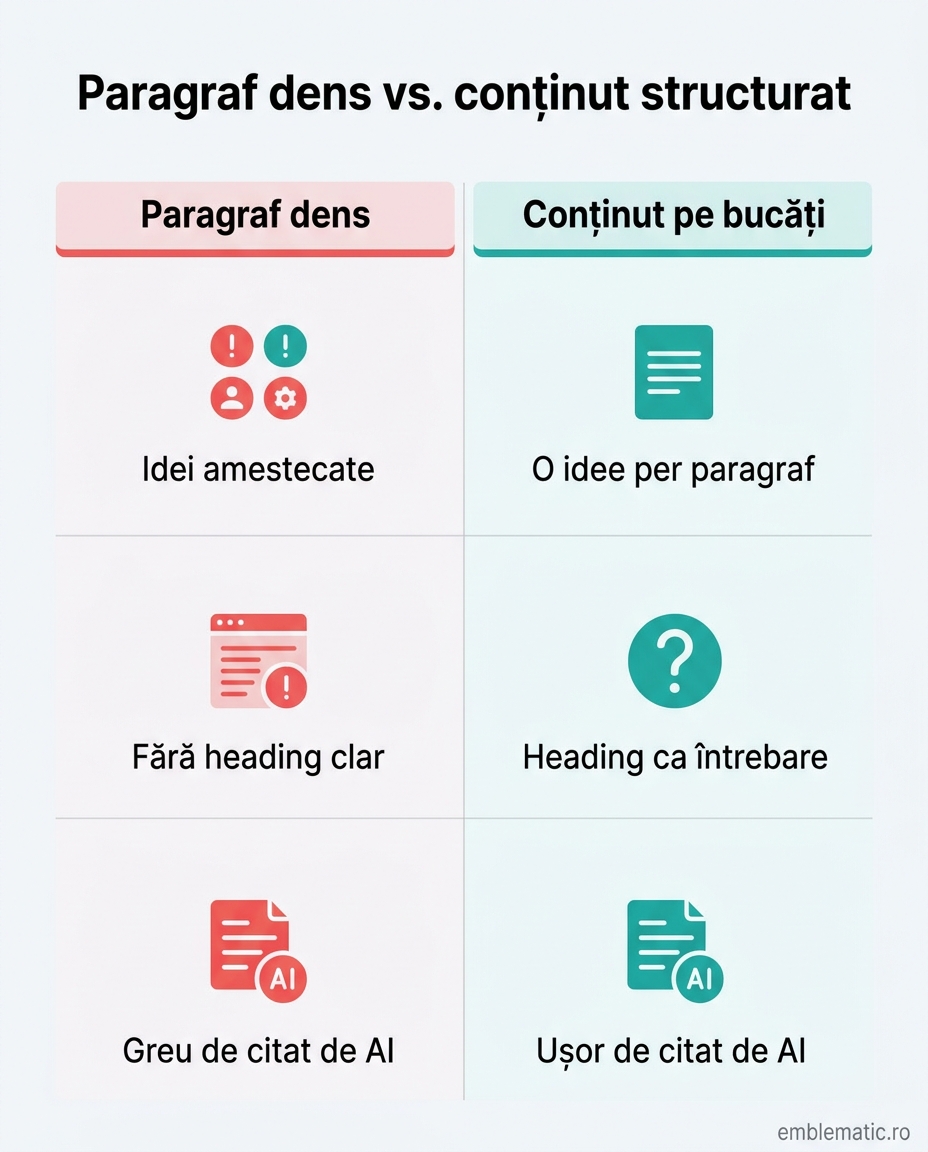 Paragraf dens versus conținut structurat pe bucăți