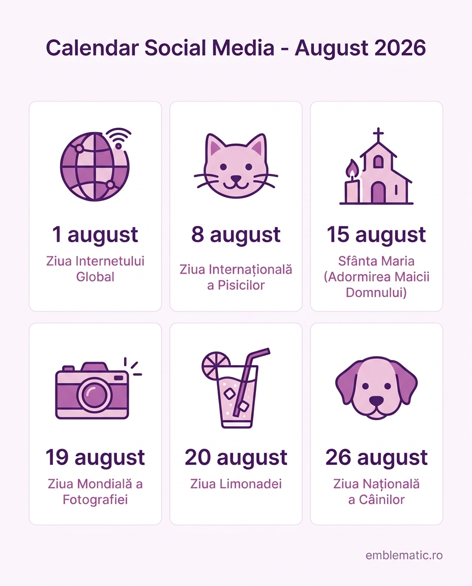 Calendar social media august 2026 cu sărbători relevante pentru brandurile românești
