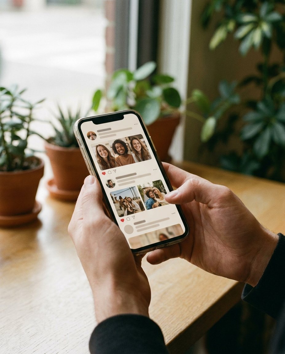 Smartphone cu un flux de comunitate din social media