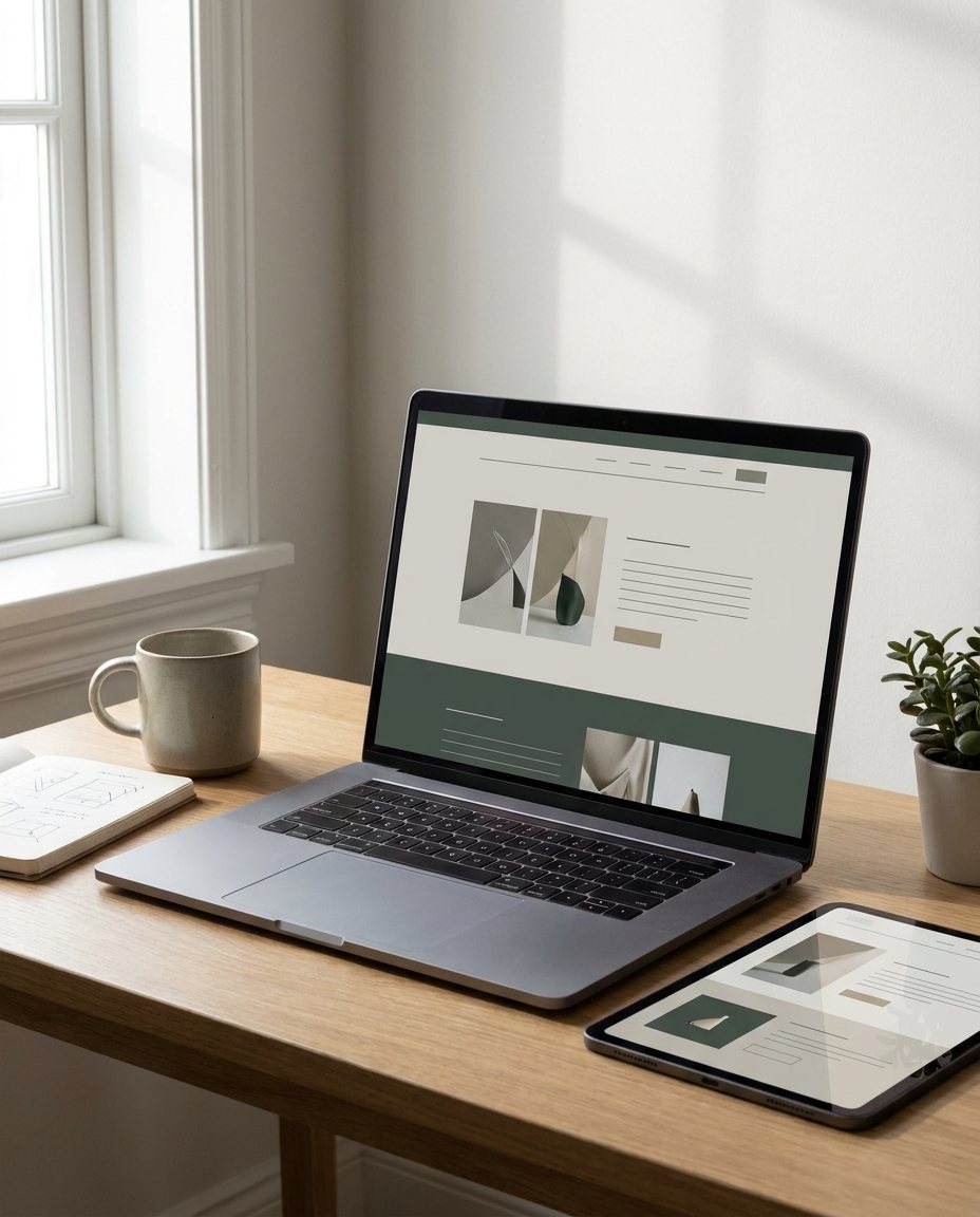 Macheta eleganta de site pe ecran, design minimalist