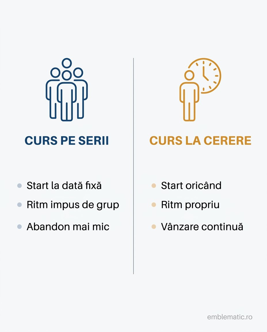 Comparație între cursul pe serii și cursul la cerere: start, ritm și efect asupra abandonului