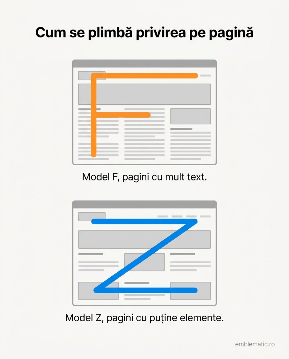 Modelul F pentru pagini cu mult text și modelul Z pentru pagini cu puține elemente